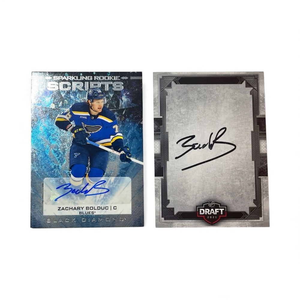 Zachary Bolduc 2 Autographed Card Lot Blues Canadiens NHL